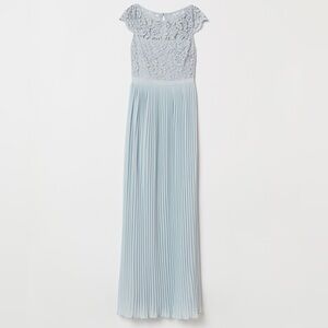 H&M Elegant Lace and‎ Pleated Blue Dress hoco party event wedding guest
